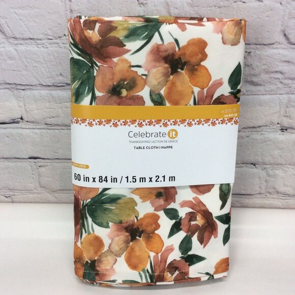 Celebrate It Fall Floral Thanksgiving Tablecloth 60x84 Harvest Holiday Fabric - Picture 1 of 5